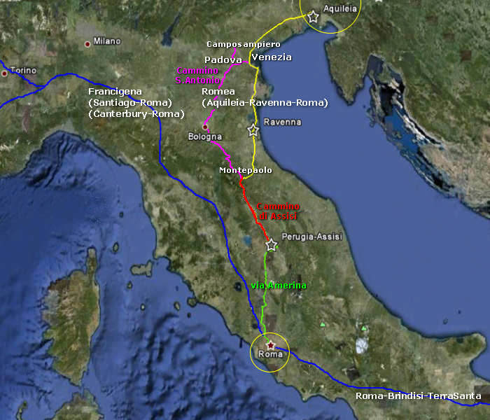 Cammini Romei, Aquileia Venezia Padova Bologna Ravenna Assisi Roma